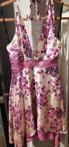 Sexy Romantic BEBE low bare lace halter dress XS